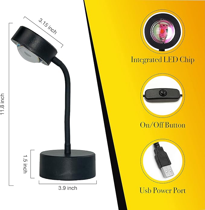 High Speed Sunset Lamp Projector – LED Lights Projector in Sunset, Red Sunset and Rainbow – Adjustable Sunset Projection Lamp with Integrated LED Chip – Professional and Amateur Photoshoots (Sunset)