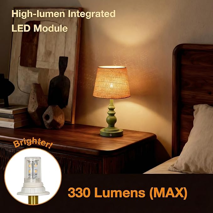 Cordless Boho Sculptural Table lamp Green, 5200-mAh Rechargeable Battery Touch Lamp, 3-Way Dimmable, Build-in LED 320 Lumens Max, Resin Home Decor, for Bedroom Living Room Dining Room