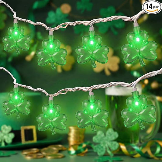 Shamrock String Lights, 8.5Ft St Patrick's Day Decorations String Lights with 10 Clover Lights, Connectable Shamrock Indoor Fairy Lights for St Patrick's Day Party Irish Holiday Garden Decor, White