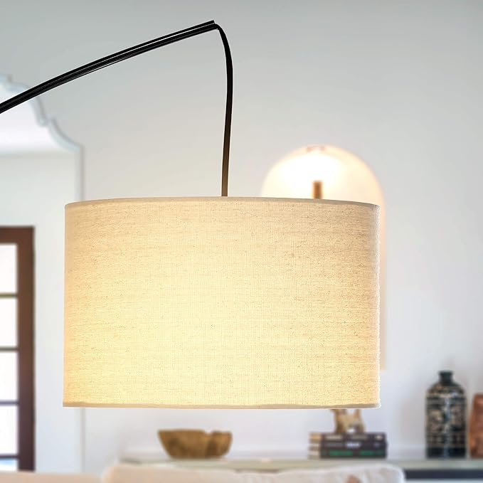 Brightech Trilage Arc Floor Lamp - Large Standing Lamp with 3 Fabric Shades & LED Bulbs for Living Room Over The Sofa, Reading, Multi-Head Traditional Tree Floor Lamp for Bedroom - Black