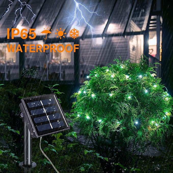QITONG 4 Pack White Solar Christmas Lights, Each 33ft 100 LED Fairy Light Outdoor Waterproof, 8 Modes Silver Wire Christmas Twinkle Lights