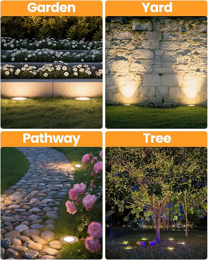 Cheopha Landscape Well Lights, 12V Low Voltage In-Ground Light, Outdoor Ground Lights with Replaceable MR16 LED Bulb 4W Warm White, Weatherproof for Landscape Garden Yard Lighting 4-Pack