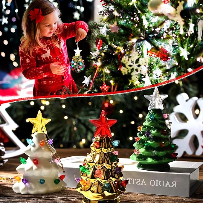 Replacement Lights Bulbs for Ceramic Christmas Tree, 217 PC Mini Twist Light Ornaments for Ceramic Tree, Multicolor Small Flame Pegs Accessories for Crafts, Assorted Colors, 6 Stars Treetops Set