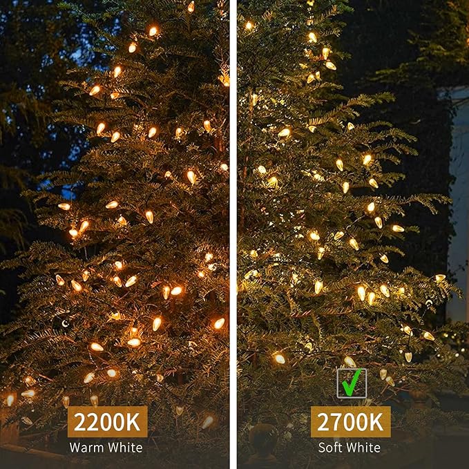 50 Pack C9 LED Christmas Light Bulbs, Shatterproof & Waterproof C9 LED Replacement Bulbs, 2700K Warm White Holiday Decor for Indoor & Outdoor Use, E17 Base