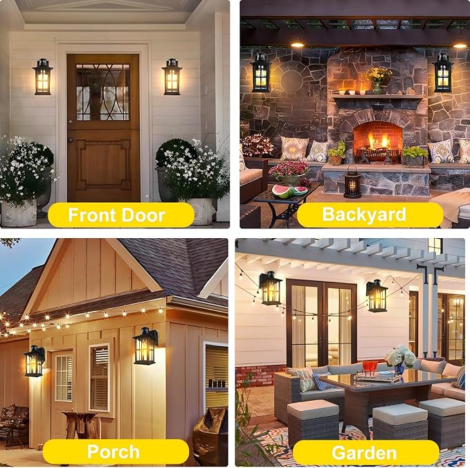 2 Pack Outdoor Motion Sensor Porch Light, Black Exterior Wall Lantern Lighting Fixtures,Dusk to Dawn Outdoor Wall Lights, Waterproof Front Porch Light Outside for Garage, Patio,House.