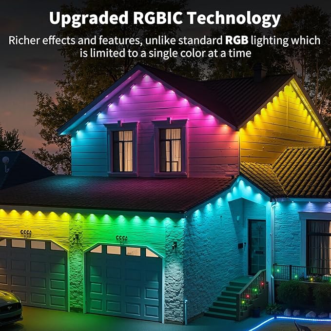 XINKAITE 150FT Permanent Outdoor Lights with 75 LEDs - Smart RGB+IC with 16 Million DIY Colors, IP67 Waterproof, App & Remote Control, Hundreds of Dynamic & Scene Modes for Holidays, Christmas & Home