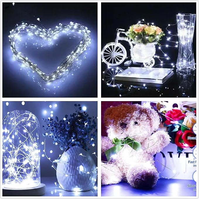 Cool White Fairy Lights Battery Operated, 3 Speed Modes, 7Ft 20 LED Mini Fairy String Lights, Waterproof Twinkle Firefly Christmas Fairy Lights for Bedroom DIY Wedding Thanksgiving Valentine's Decor