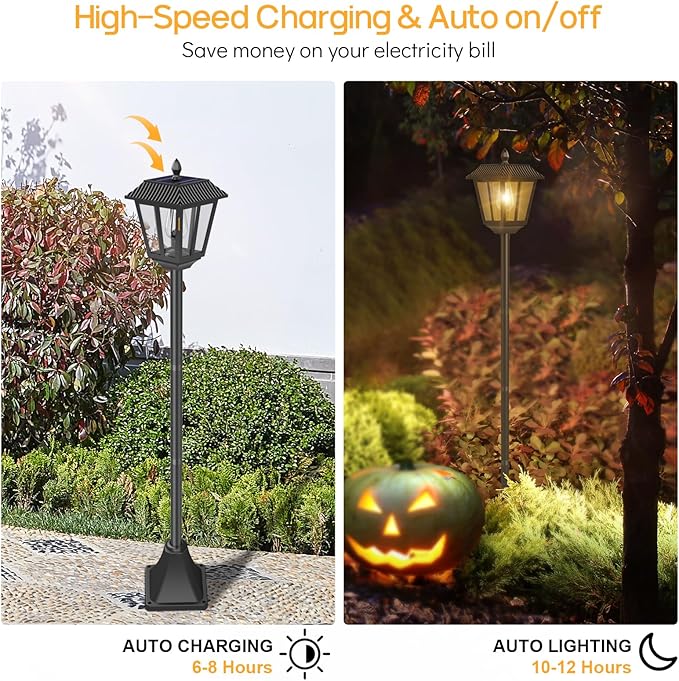 67" Solar Lamp Post Lights Outdoor Post Lights Waterproof Vintage Street Lights for Garden, Lawn, Pathway, Driveway, Front/Back Door