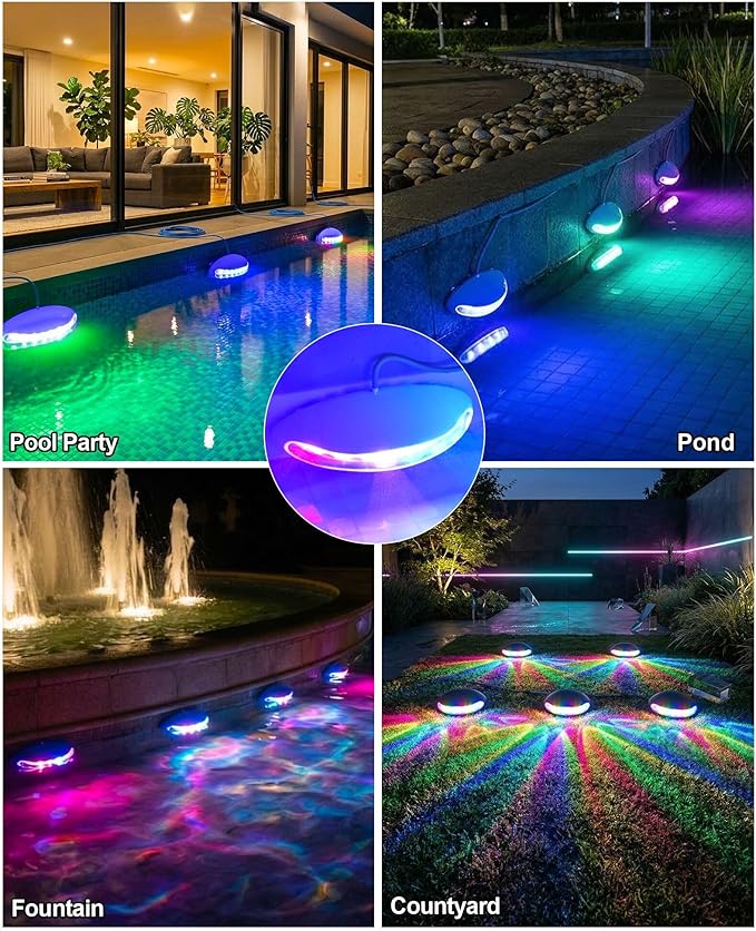 INDARUN 5V RGB Color Changing Led Pool Light with Smart IC, 15W Low Power Underwater Pool Light with Remote Control, IP68 Waterproof, for Pool Party, Fountain, Pond, Garden