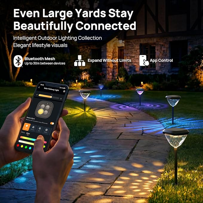 Linkind Smart Solar Pathway Lights SP6, in-App Pattern Switching Solar Lights Outdoor, USB&Solar Charging St. Patrick's Day Lights, Cool/Warm White/Color-Changing Lighting for Yard, Patio, 4 Pack