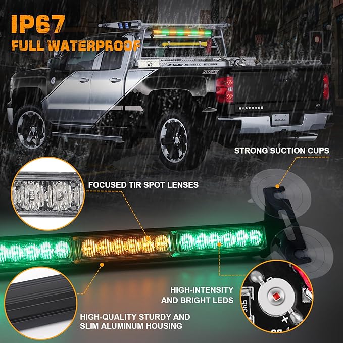 XRIDONSEN 35 inch Amber Green Traffic Advisor Light Bar 48 LED Emergency Strobe Lights Safety Warning Lights Front/Rear Window w/Display Controller for Construction Vehicles plow/Tow Trucks Wreckers