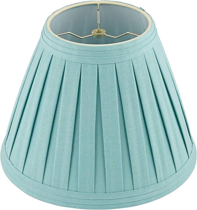 Turquoise Linen Box Pleat Large Empire Lamp Shade 7" Top x 14" Bottom x 11" Slant x 11" High (Spider) Replacement with Harp and Finial - Springcrest