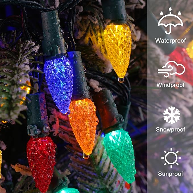 Brightever C3 Battery Operated Christmas Lights, 35FT 100 LED Battery Christmas Lights with Timer & 8 Lighting Modes, Waterproof Strawberry Xmas Tree Light for Indoor Outdoor Decor, Multicolor, 1-Pack