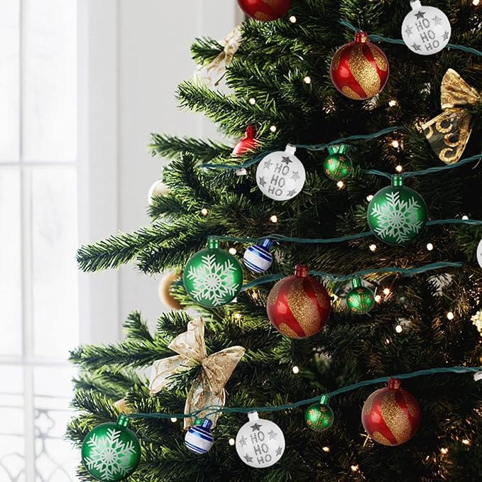 Christmas Ball Ornament Lights, 28ft 25 Bulbs Tree String Lights, Indoor Plug-in Expandable Wire for Holiday Party