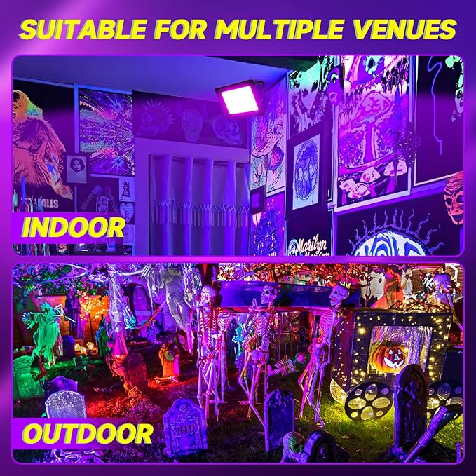 2 Pack 300W LED Black Light, IP66 Waterproof Outdoor Blacklight Flood Light Spotlight with Plug, Switch, Cord for Neon Glow Party Fluorescent Poster Body Paint Stage Lighting Halloween Decor