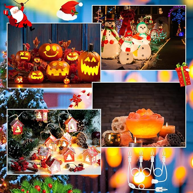 2Pack Accessory Cord with 8LED Bulbs and Outlet Christmas Village Light 18FT Blow Mold Light Cord with Spare Fuse Warm White C7 Lamp Christmas Village Accessories for Village Houses Craft Pumpkin
