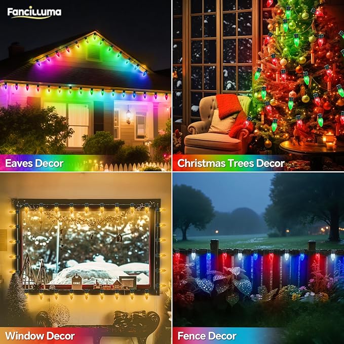 Smart C9 Christmas Lights Outdoor, 99FT 150 LED RGB Color Changing Christmas Lights, APP Remote Controlled Music Sync Waterproof Connectable String Lights for Indoor Outdoor Xmas Decor