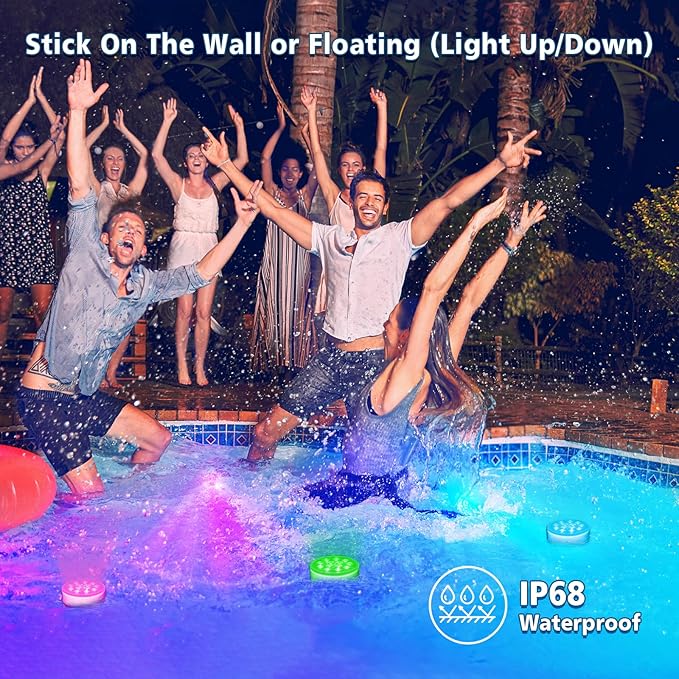 Pool Lights, Upgraded Rechargeable Submersible LED Lights with Remote IP68 Waterproof 16 Colors Hot Tub Underwater Pool Lights for Above Ground Inground Pool, Bath, Party, Vase 2 Pack