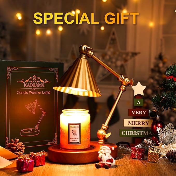 Candle Warmer Lamp with 3 Bulbs, Height Adjustable Candle Lamp Warmer with Timer - Electric Wax Melt Warmer for Scented Wax, Bedroom Home Decor, Gold
