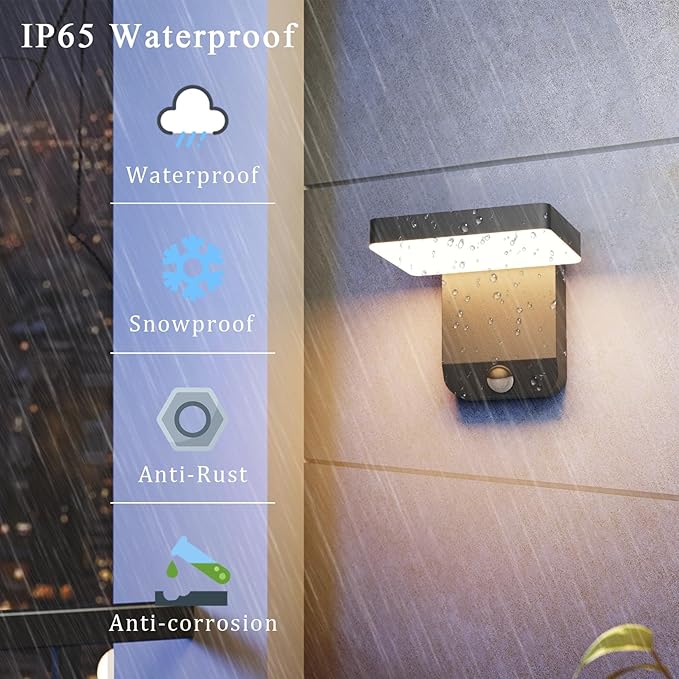 Motion Sensor Outdoor Light,Black LED 24W Exterior Motion Porch Light Modern Outdoor Wall Sconce IP65 Waterproof 3000K for House Garage