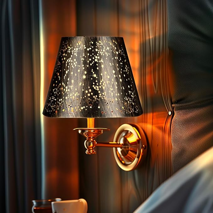 Etched Starlight 𝐌𝐞𝐭𝐚𝐥 𝐋𝐚𝐦𝐩 𝐒𝐡𝐚𝐝𝐞𝐬 𝐬𝐞𝐭 𝐨𝐟 𝟐 Top 6‘’ Bottom 10‘’ Height 7.5" Barrel Shade Lampshades Fits Most Table Lamp and Floor Lamp Spider Outer Bronze and inner Gold