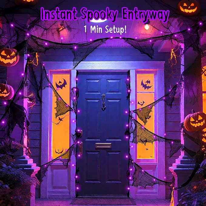 Halloween Lights Battery Operated or USB, Creepy Cloth String Lights with Timer Waterproof 9.8ft 30LED Purple String Lights Halloween Decortions for Fireplace Window Door Mirror