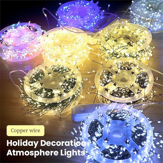 LED Copper Wire Firecracker Light String for Christmas Tree, Cluster Twinkle Lights, Cluster Fairy Lights, Holiday Decoration Atmosphere Lights for Yard, Pot (White, 9.84ft-100 Lights-Battery Box)