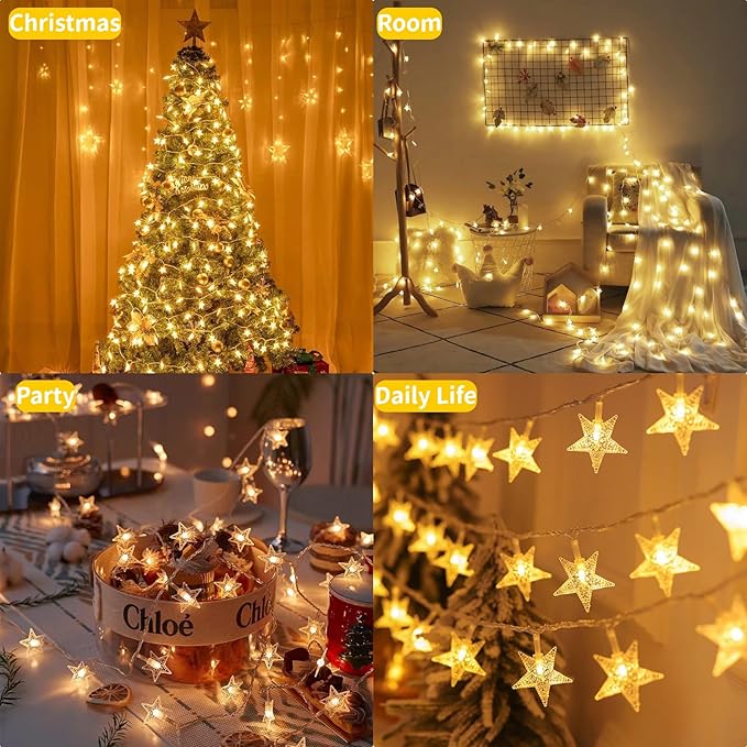Star String Lights Battery Operated, 17 ft 50 LEDs, Twinkling Classroom Decor Fairy Lights, String Lights Battery Powered for Kids Bedroom Wedding Mantel Patio Dorm Decor, Warm White