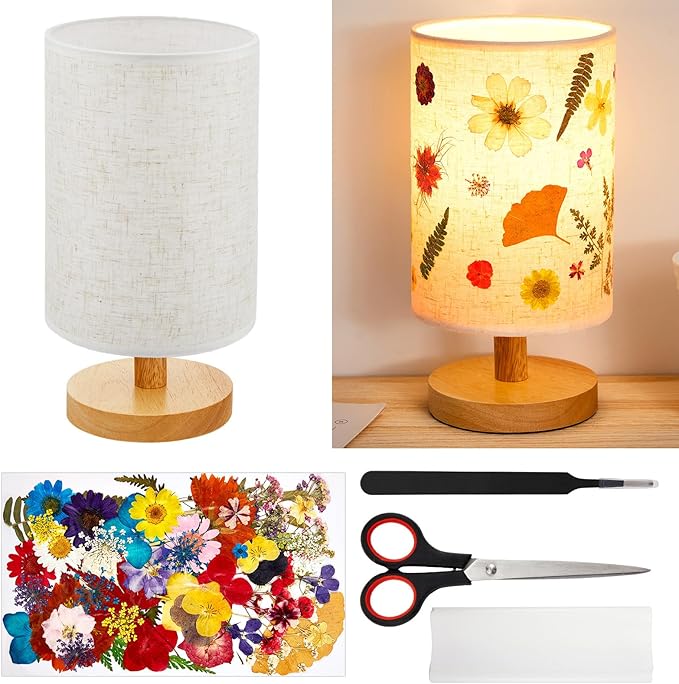 Hortsun Pressed Flower Lamp Vintage Table Small Lamp Cottagecore Decor Boho Night Light Decorative Rustic Night Light for Bedroom, Living Room or Office, Valentine Gift for Women(DIY Style)