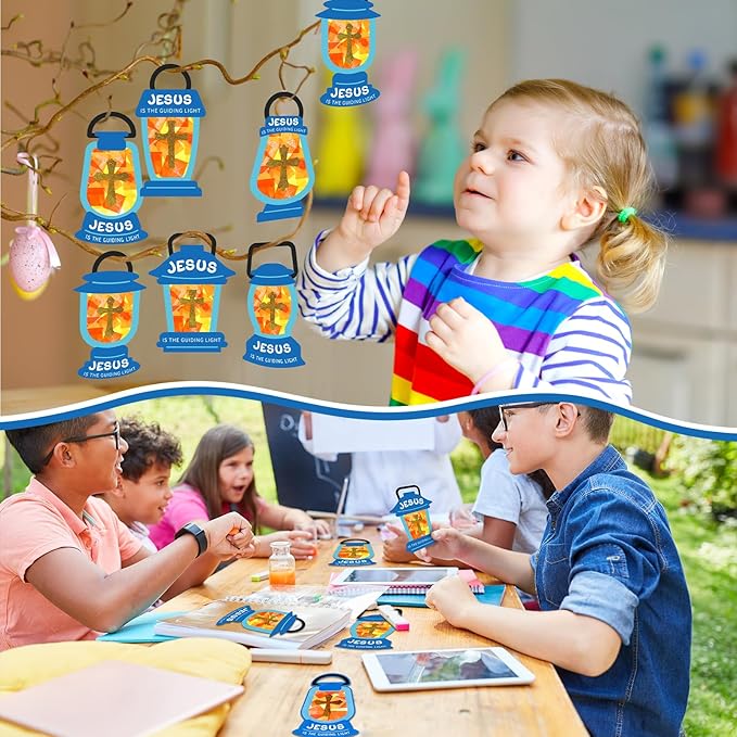 24 Sets Easter Crafts Religious Jesus Lights The Way Tissue Sign Cross Crafts Kit DIY Jesus Light Christian Religious Oil Lamp Cross Art for Camping Sunday School VBS Church Activities