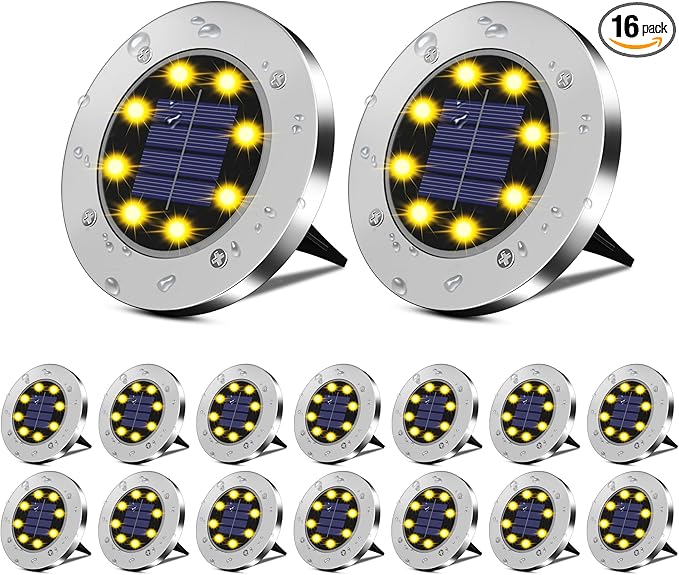 Solar Lights for Outside 16Pack, Solar Garden Outdoor Waterproof Pathway Bright In-Ground Lights Landscape Lighting Garden Decor for Yard, Patio, Driveway, Walkway Warm Light