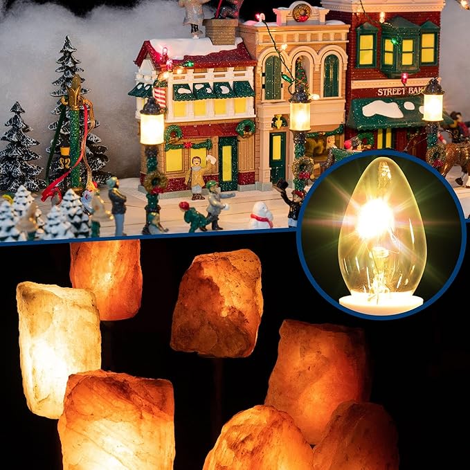 Feekoon 8 Packs 6ft Village Light Cord with 1W C7 LED Bulb, Salt Lamp Cord with ON/Off Switch and 2 Spare Fuses, Blow Mold Light Ideal for Christmas Village House Craft Decorations