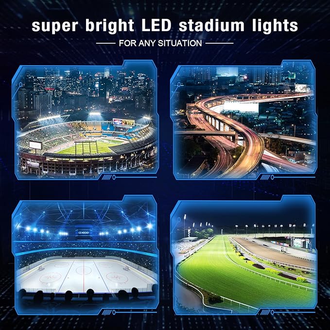 Stadium Lights Outdoor LED, Dimmable 0-600W Heavy-Duty Sport Court Floodlight Super Bright Commercial Arena Light Daylight IP66 10KV Waterproof Round for High Mast Ideal Large Field Lighting