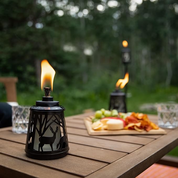 TIKI Brand Woodsy Table Torch 2-Pack, Tiki Patio, Tiki Table Torch, Backyard, and Lawn, Cabin Décor, Up North, Outdoor Table, Bronze, 1123118, Brown