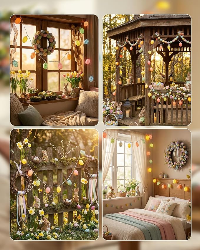 SUNSGNE Easter Egg String Lights for Outdoor Indoor Easter Decorations, 8.5ft Cracked Egg Lights String with 10 Multicolor Bulbs for Garland Tree Garden Yard Fence Patio Balcony Party Decor