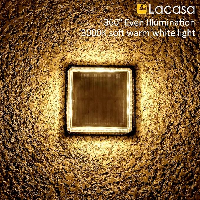 Lacasa Solar Step Lights, 4-Pack 50LM 3000K Warm White LED Solar Deck Lights, Outdoor Solar Powered Step Lights, IP68 Waterproof for Garden Stairs Ground Driveway Pathway