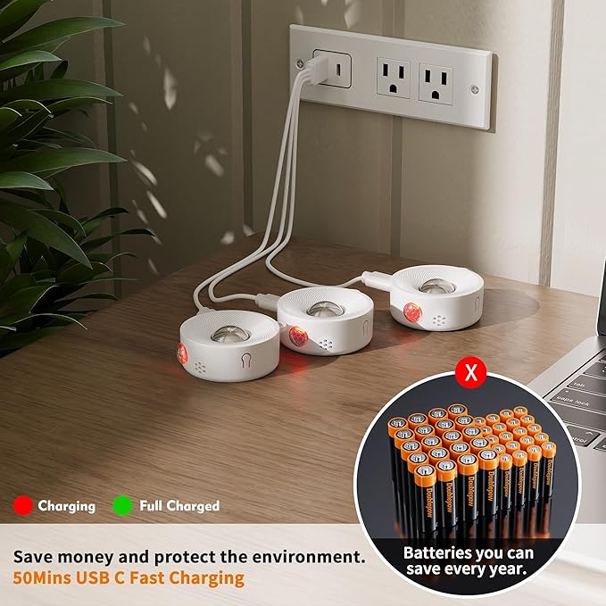2" Rechargeable Mini Puck Lights w/Lanyard, Renter Friendly Magnetic Stick On Battery Operated Lights, Wireless Motion Sensor Light Indoor for Closet, Wall, Shelves, Kitchen, Locker - 6Pack/White
