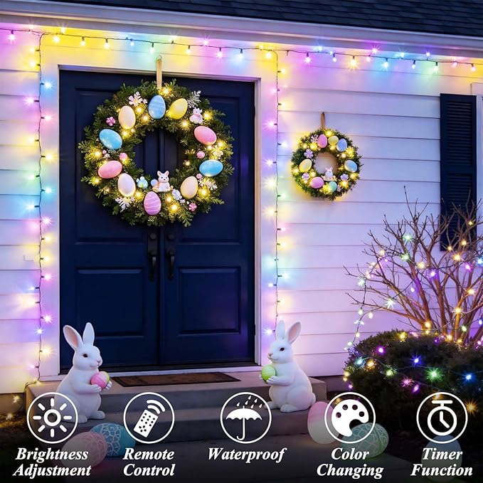 LitHome 33Ft 100 LED Color Changing Christmas String Lights, 35 Colors 9 Modes RGB Easter Lights Outdoor with Remote, Colorful Pastel String Light Plug in Green Wire for Tree Spring Easter Decoration