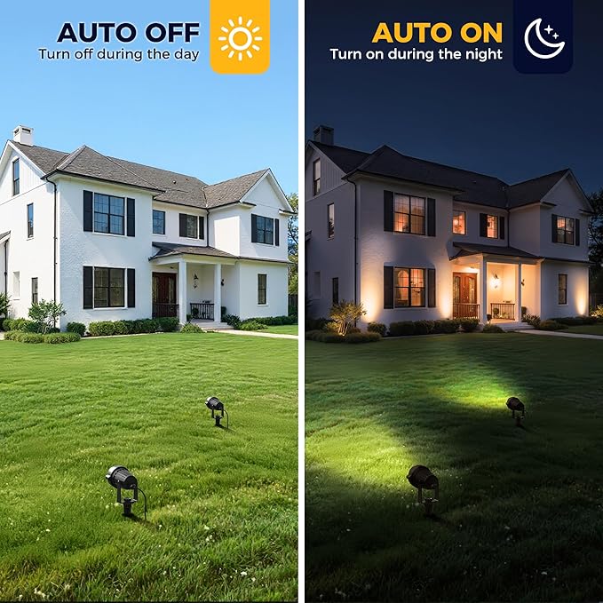 L LOHAS LED 5W Dusk to Dawn Outdoor Lighting, Auto On/Off 6000K Landscape Outdoor Spotlight, IP66 Waterproof Plug in Spot Lights for Yard, Garden, House, Pathway, Plant, UL Listed (2 Pack)