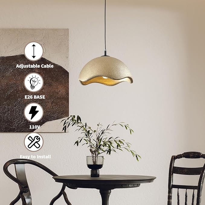 JAYMP 15.7" Modern Pendant Light for Dining Room Kitchen Island Light Hanging Lamp E26 Base Japanese Wabi-Sabi Style Bird Nest Shape Lighting Fixture, 1 Pack (Matte Gold,D Shape, 40cm/15.7inch)