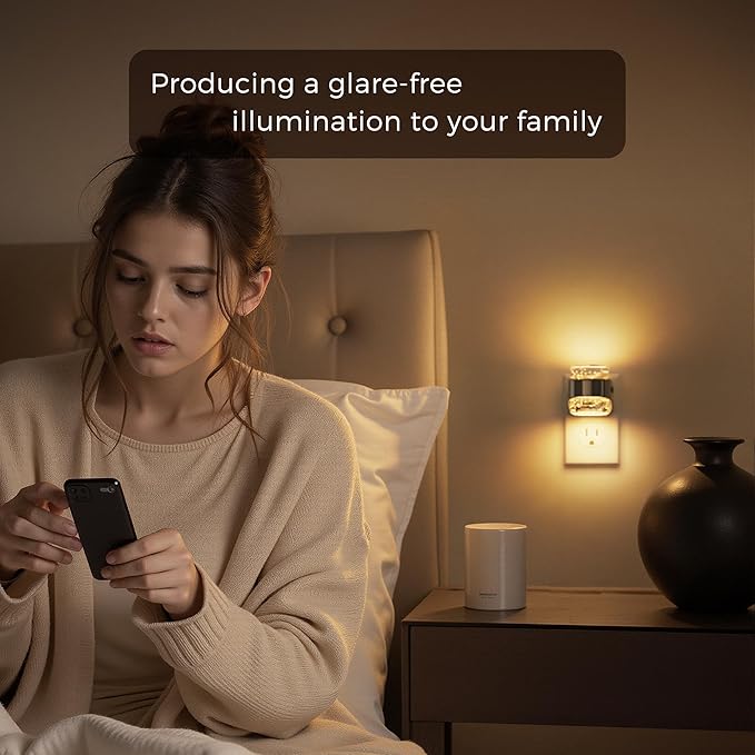 L LOHAS LED Night Light, 2 Pack 3000K Bubble Night Lights Plug into Wall, Acrylic Night Lights with Light Sensor, Adjustable Brightness,Plug in Nightlights for Rooms Bathroom Hallway