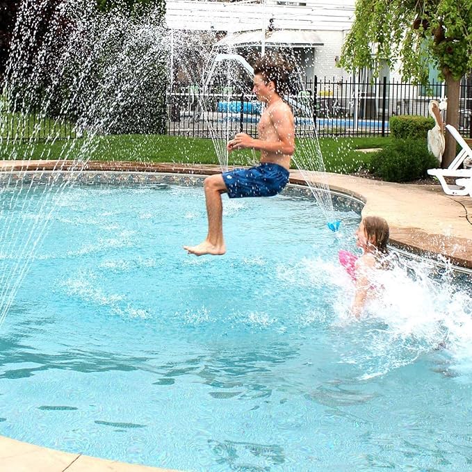 Water Powered Swimming Accessory Sprinkler Aerates with Color Changing LED Light Bulb for Use with 1.5 Inch Outlets (2 Pack)