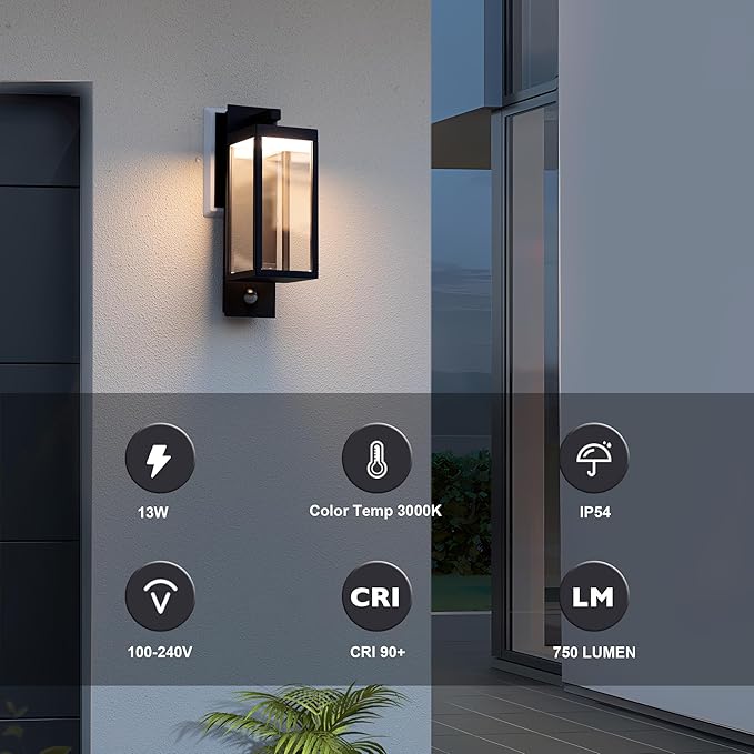 Lustrlach Upgraded Motion Sensor Outdoor Wall Light, 15” Porch Light Outdoor Wall Sconce Lantern, Exterior Lighting Fixture Wall Mount, Outside Light for House Garage Patio Front Door