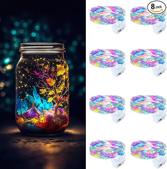 ZGWJ Fairy Lights Battery Operated, 8 Pack Colorful Twinkle String Lights 20 LED 7FT Mason Jar Lamps for Bedroom, Easter, Halloween, Christmas, Party Indoor and Outdoor Decoration
