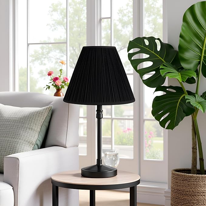 Aspen Creative 33146, Mushroom Pleated Traditional Spider Lamp Shade in Pleated Black, 6-1/2" Top x 15" Bottom x 11" Slant