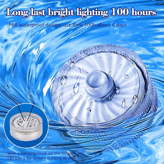 Submersible LED Lights, White Waterproof Flameless Candle Tealights, Battery Operated Underwater Pool Lights for Vases Lantern Table Centerpieces Wedding Party Halloween Christmas Decor,12 Pack