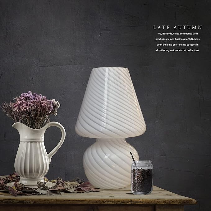 BSOD Taller Mushroom Lamp, Upgrade White Table Lamp Romantic 12' Vintage Swirl Mid-Century Design Classics Glass Home Decor Bedside Lamps for Living Room Bedroom Room Gift
