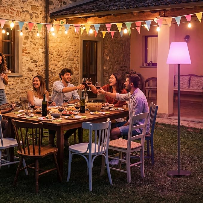 Outdoor Floor Lamp Solar/USB Charging Outdoor Lamps for Patio Waterproof Cordless Floor Lamp Rechargeable Patio Lamp with Light Sensor,Dimmable Warm White+RGB LED Ambient Light for Yard Garden.