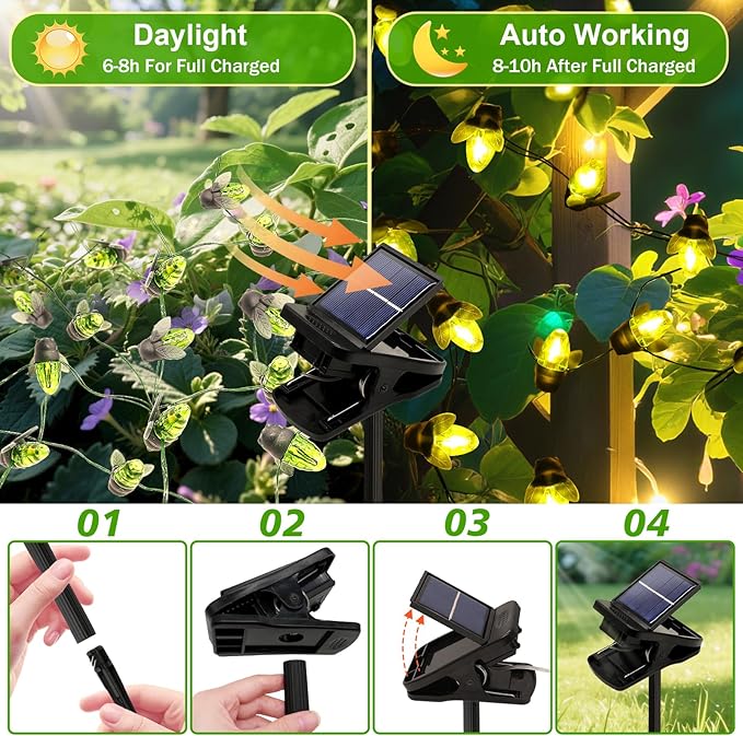 ANGMLN Solar Firefly Lights, 30 LED Solar Fireflies Lightning Bugs Fairy String Lights Outdoor Decor 19.6FT Solar Powered String Lights Waterproof for Garden Patio Home Wedding Party Spring