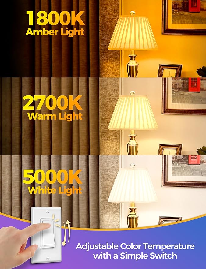 JandCase LED Light Bulbs, 3 Color Temperature(1800K/2700K/5000K), 9W LED Light Bulb 60W Equivalent, Energy Saving, A19 E26 Base Light Bulb for Kitchen, Bedroom, Nursery,Living Room, 2 Pack